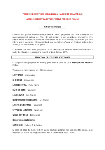 Cahier des charges - Conférences Fellini